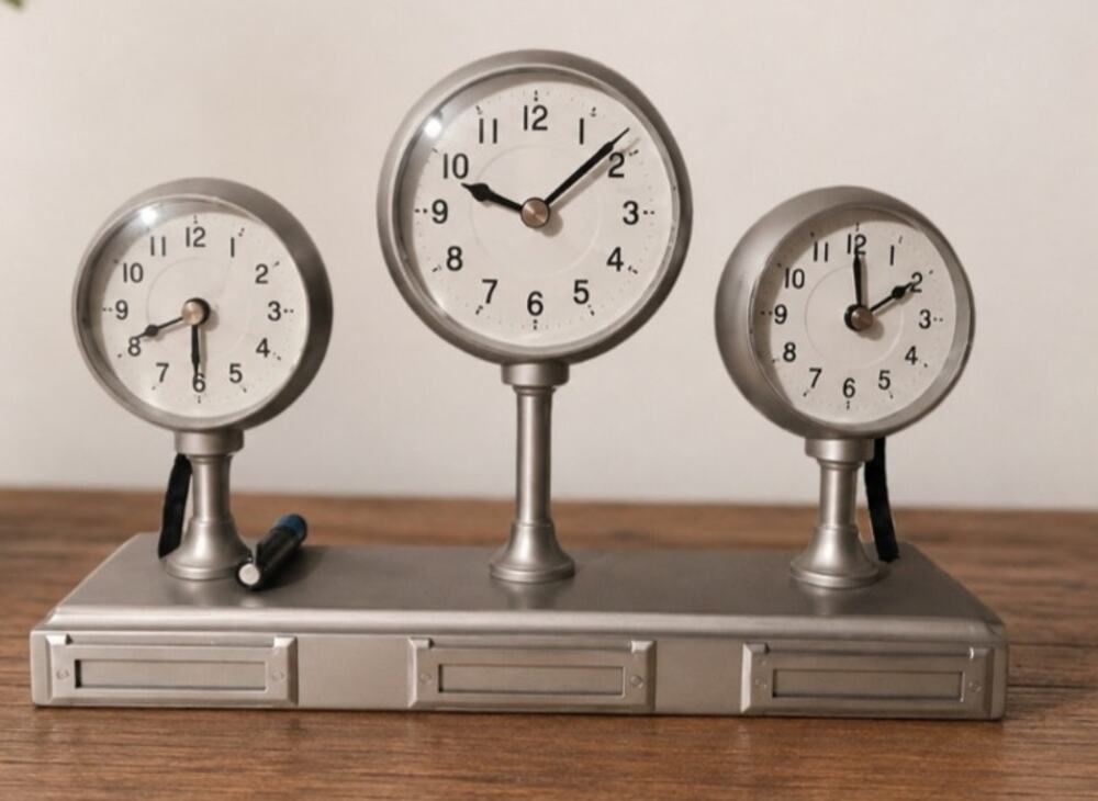 Pottery Barn Different Time Zones Metal Clock Works